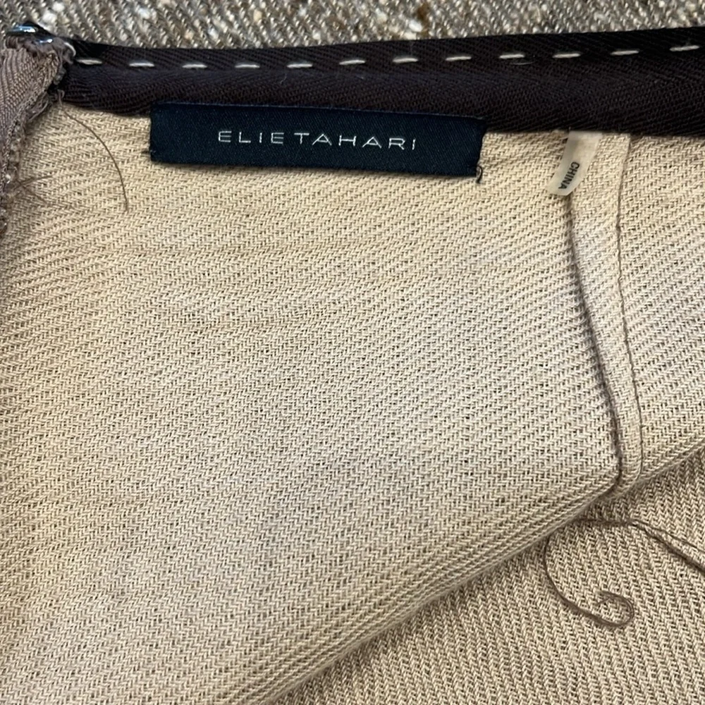 VINTAGE ELIE TAHARI | Raw Hem Pencil Skirt‎ | Silk Blend | Brown Tweed | Size 8